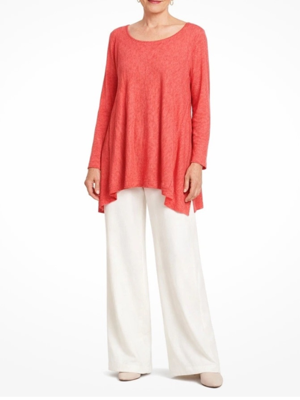 Eileen Fisher Wool blend  Scoop Neck Long Sleeve Tunic Knit Top, Persimmon red M